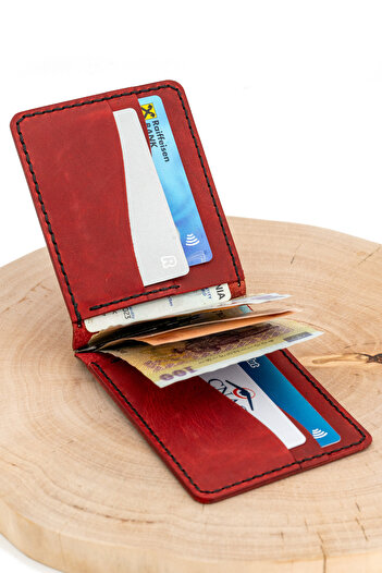 tudorAce Leather ID Card Wallet, Hand-Stitched, with Money Clip, Minimalist Design