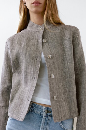 Massimo Dutti Hakim yaka kısa keten ceket