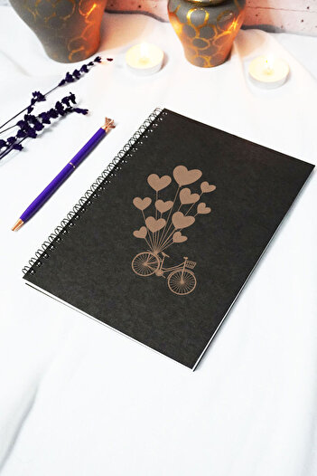 markcat A5 Bicycle Balloon Themed Black Kraft Notebook with Cover - Unlined Notebook - 60 Sheets (120 Sheets)