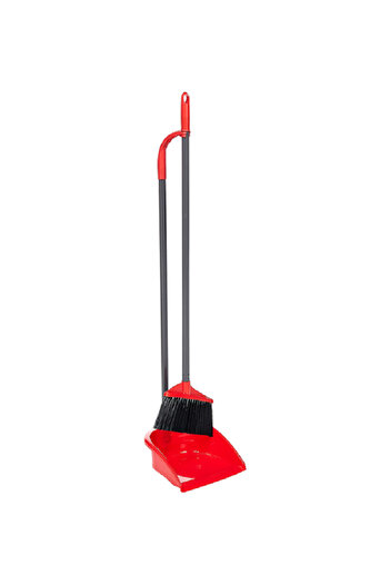 Vileda Plastic and Metal Dustpan with Long Handle Broom Black and Red