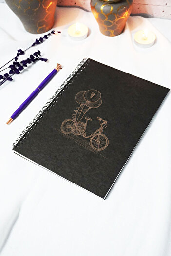 markcat A5 Bicycle Themed Black Kraft Notebook with Cover - Unlined Notebook - 60 Sheets (120 Pages) 15X21 cm