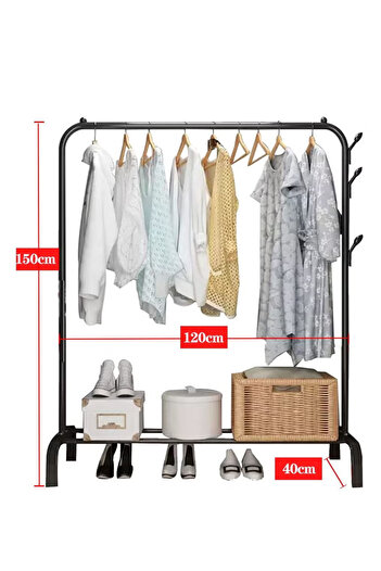 fulina Metal Clothes Hanger With Side Hooks, 150x40x120cm, Simple, Organizer for Hanging Clothes