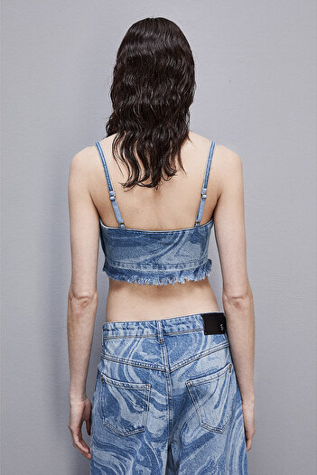 Patrizia Pepe TOP DENIM IMPRIMAT - PATRIZIA PEPE - ALBASTRU, 42