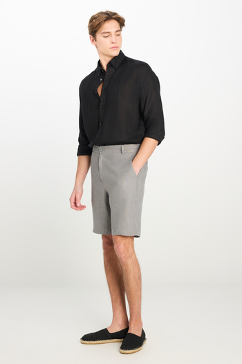Lee 100% Linen Regular Fit Regular Cut Dark Gray Shorts with Elastic Waist Detail