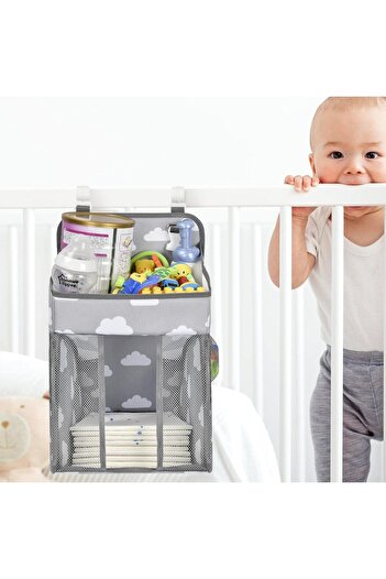 Yelajoy Baby Hanging Nappy Caddy, With 4 Mesh Side Pockets, 47×27×21cm, for organization, Gray