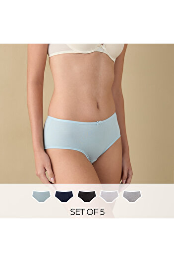 FAV Set of 5 - Solid Briefs with Elasticated Waistband and Bow Detail