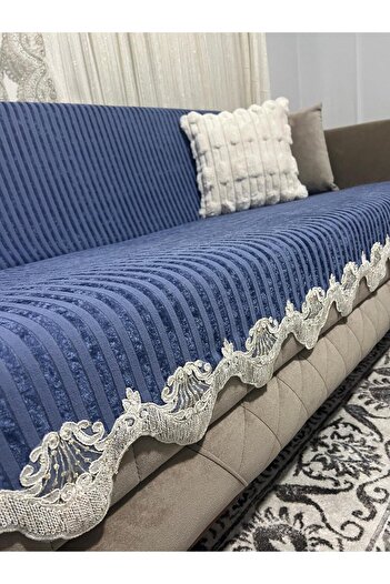 DECORA CASA HOME COLLECTİON Дантелений смугастий вельветовий нековзний диванний чохол 170 x 210