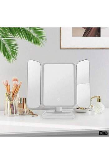 SIKS Extendable Cosmetic Mirror, Professional, For Make-up, Touch Button, USB, Stand, White