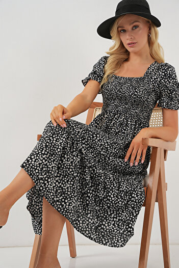 Bigdart Women's Short Sleeve Floral Dress 2556 - Black