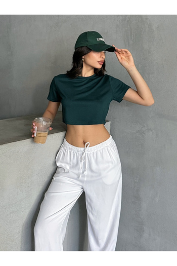 MD trend Women's Crew Neck Crop T-shirt