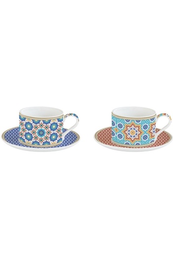 EasyLife 2-Piece Modern Marrakech Design Cup and Saucer Set Multicolor 240ml