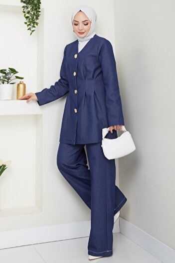 InStyle Τζιν με κουμπιά Διπλό Σετ Navy Blue