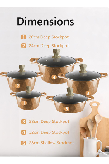 X SPRING 10-PCS Granite Non-stick Cookware Set,Scald-proof Handle,Suitable for multiple people(Brown)