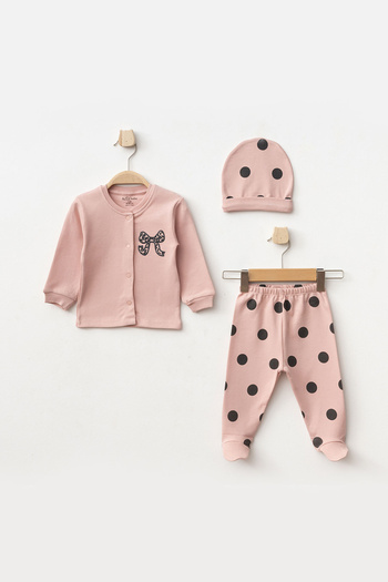 Aziz Bebe Baby Girl 100% Cotton Bodysuit Pants Beanie 3-Piece Bottom Top Baby Set 0 Months-6 Months
