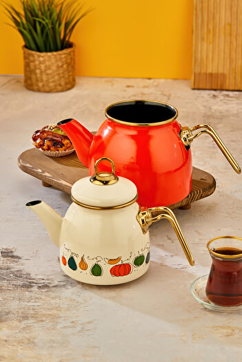 Akkoyunlu home Orange Pumpkin Midi Teapot Set Enamel Teapot Set
