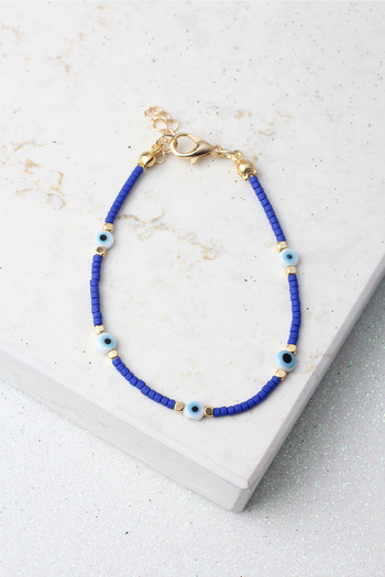 BY BARUN SİLVER Blue Evil Eye Beaded Fimo Bracelet