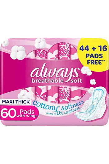 Always Breathable Soft Maxi Thick Large Sanitary Pads with Wing 60pcs