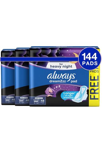 Always XL Night Pads, 3x Protection for Heavy Nights, Maxi Thick, 144 Pads