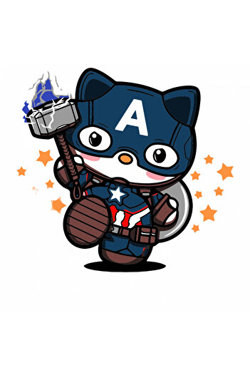 INOVATIX Set of 8 pieces, Sticker Captain America Hello Kitty superhero, INOVATIX®. 6 cm