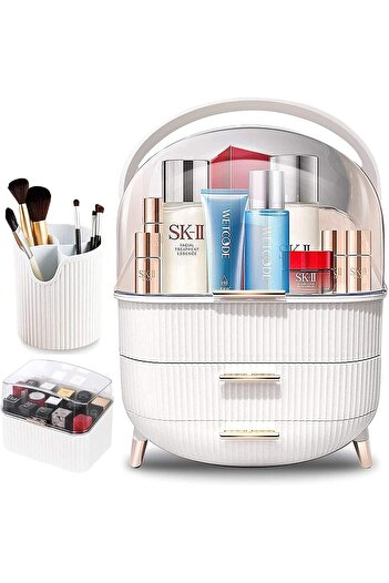 Limitless 3-Tier Makeup Organizer with Drawers Dustproof Storage for Skincare & Cosmetics White