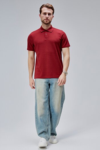 M MOONCOVER Moon Cover Men's Standard Fit Waffle Fabric Polo Neck T-Shirt – Burgundy
