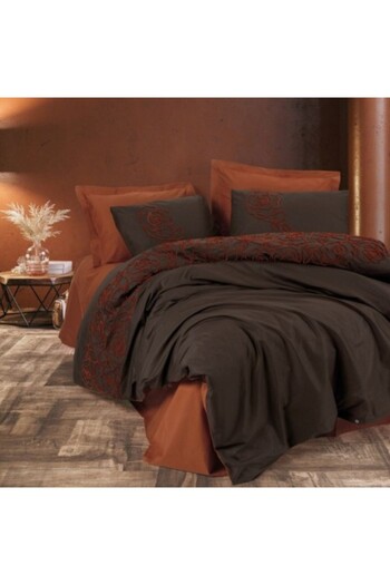 Cotton Box Double bed linen with rose embroidery, Cotton Box, Rosen Tile Red