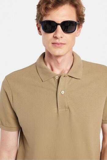Tudors Men's Slim Fit Slim Fit 100% Cotton Khaki Polo Neck T-Shirt