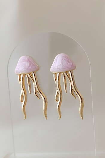 COSİTA Pink Gold Filled Mine Colored Jellyfish Summer Trend Earrings