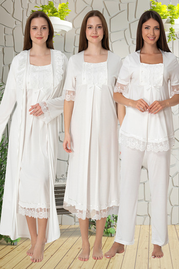 lohusahamile Ecru Lace Detailed 4-Piece Pregnant Maternity Set Effortt 6036