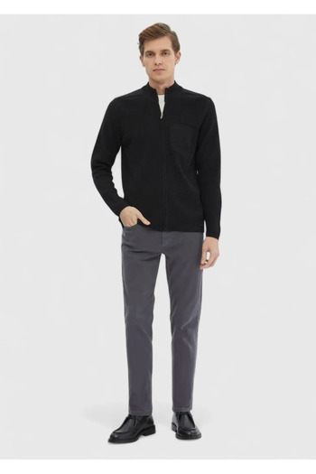 Ramsey Anthracite Judge Collar Solid Color Knitted Wool Blend Cardigan