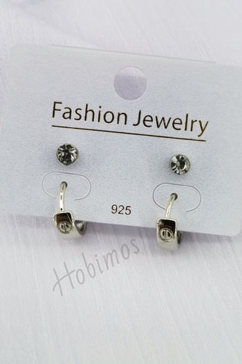 Hobimos Double Pair Earring Set - Hoop and Stone Earring Set