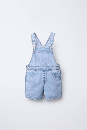 MİO Unisex Çocuk Denim Salopet T-shirt Set - Yazlık Spor Tarz