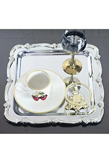 Elzemm store 1 Pcs Stainless Steel Square Service and Presentation Tray with Silver Frame