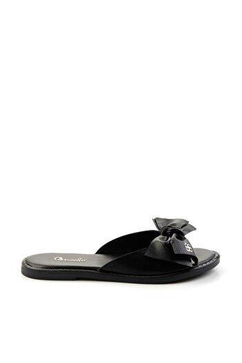 Bambi Black Leather Women's Slippers K04507101803
