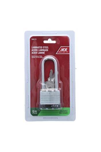 Generic ACE Laminated Steel Long Shackle Padlock with Keys Silver and Black 40mm