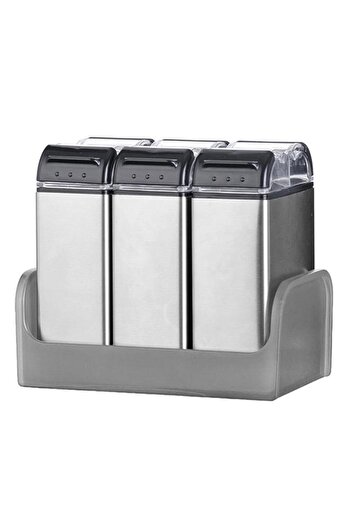 Generic Elemental Kitchen 3-Piece Seasoning Spice Shaker Compact Jar Set with Rack Silver 79252004