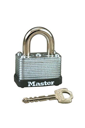 Generic Master Lock Single Locking Lever Laminated Steel Warded Padlock with Key Silver and Black 22EURD