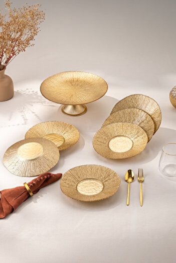 Emsan Golden 7 Parça Cam Pasta / Tatlı Seti