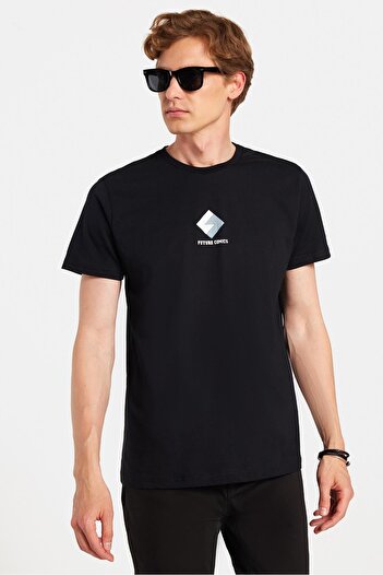 Tudors Ανδρικό T-shirt Slim Fit Slim Fit 100% βαμβακερό μαλακό μπλουζάκι με εμπριμέ μαύρο Crew