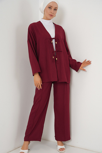 Bigdart Γυναικείο Λινό Κιμονό Σετ Διπλό 6727 - Claret Red