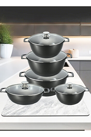 X SPRING 10-PCS Granite Non-stick Cookware Set,Scald-proof Handle,Suitable for multiple people(Black)