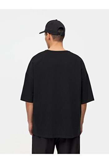 ELNOYA Unisex Cotton Black Oversize "Humanism Is My Religion" Printed Crew Neck Casual T-Shirt