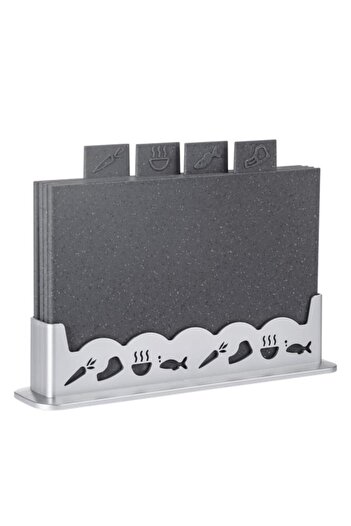 Generic PARFAIT 4-Piece Rectangular Kitchen Cutting Board with Stand Grey and Silver HS-1221NM