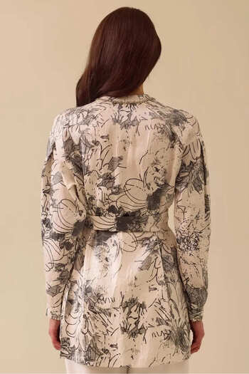 SEÇİL Women's Patterned Belted Jacquard Shirt - Gray
