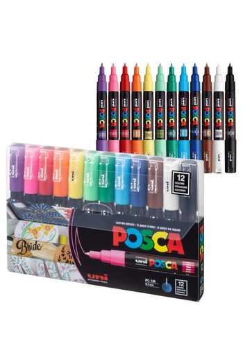 Uni Posca Set of 12 Uni Posca PC-1M Markers, Extra Fine Pen Type