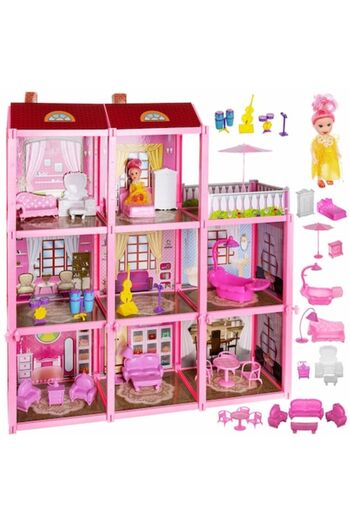 Smart Vibe DollyHouse 3-Story Dollhouse, KinderVibe with 8 Rooms, Terrace, 22 Furniture Accessories and Musical