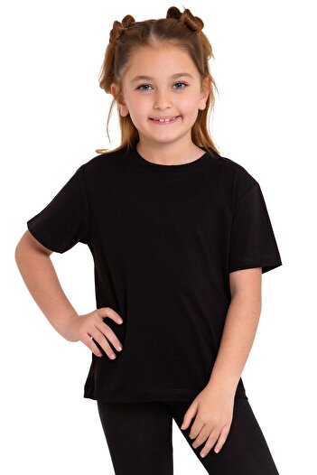zepkids Crew Neck Short Sleeve Unprinted Black Color Girl's T-shirt