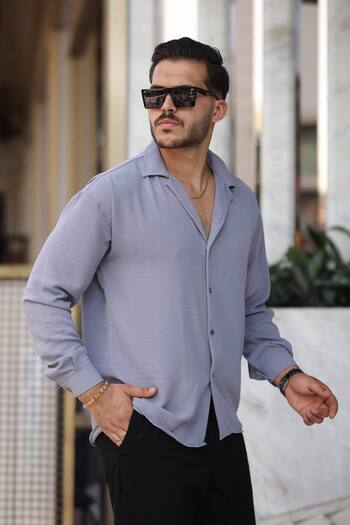 Tex Republic Ανδρικό γκρι πουκάμισο Casual Cut με υφή Oversize Casual Aerobin