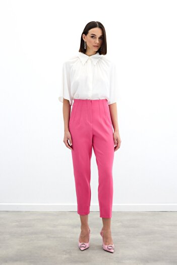 Sateen High Waist Pencil Pants - Fuchsia
