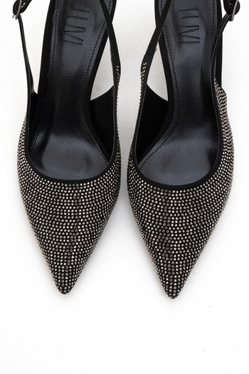 LuviShoes Novs Black Stone Women's Thin Heeled Evening Dress Shoes